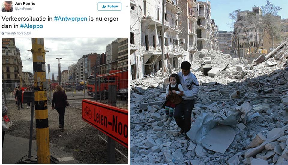 "Verkeerssituatie in Antwerpen erger dan in Aleppo": tweet van Vlaams Belanger stuit op protest