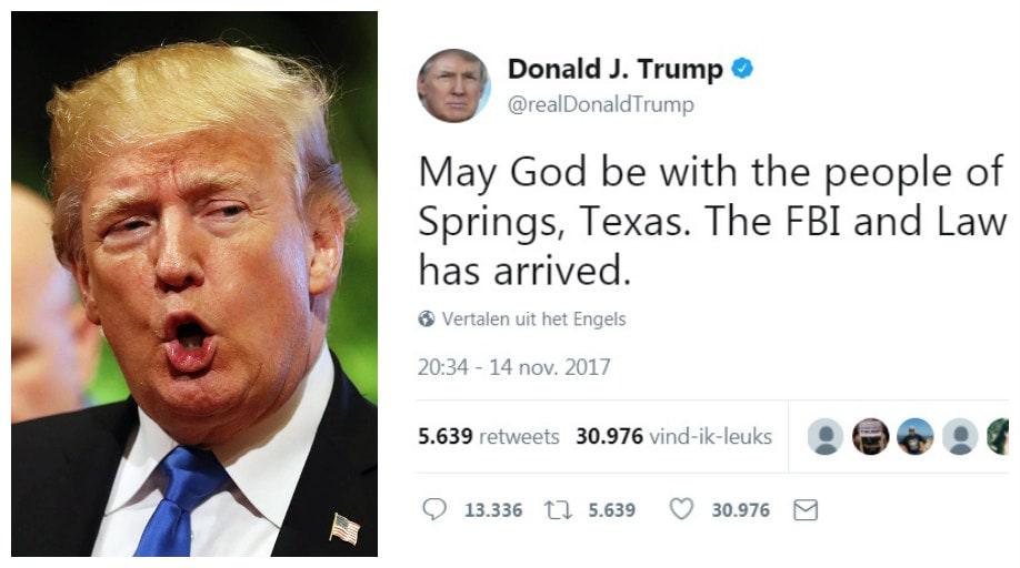 Donald Trump tweet medeleven voor verkeerde schietpartij