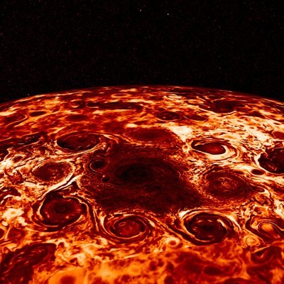 NASA deelt 3D-infraroodbeelden van noordpool van Jupiter ter ere van Pepperoni Pizza Day