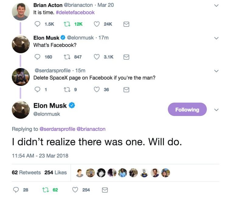 Elon Musk verwijdert Facebookpagina's  Tesla en Space X nadat hij wordt uitgedaagd door fan