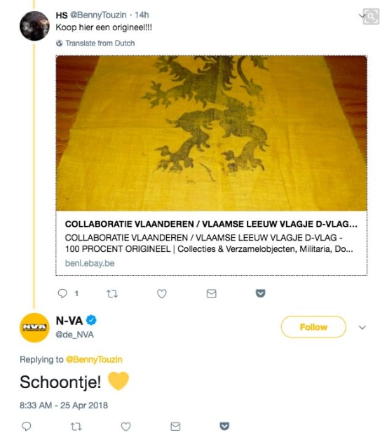 N-VA blundert op Twitter: Collaboratievlag? "Schoontje!"