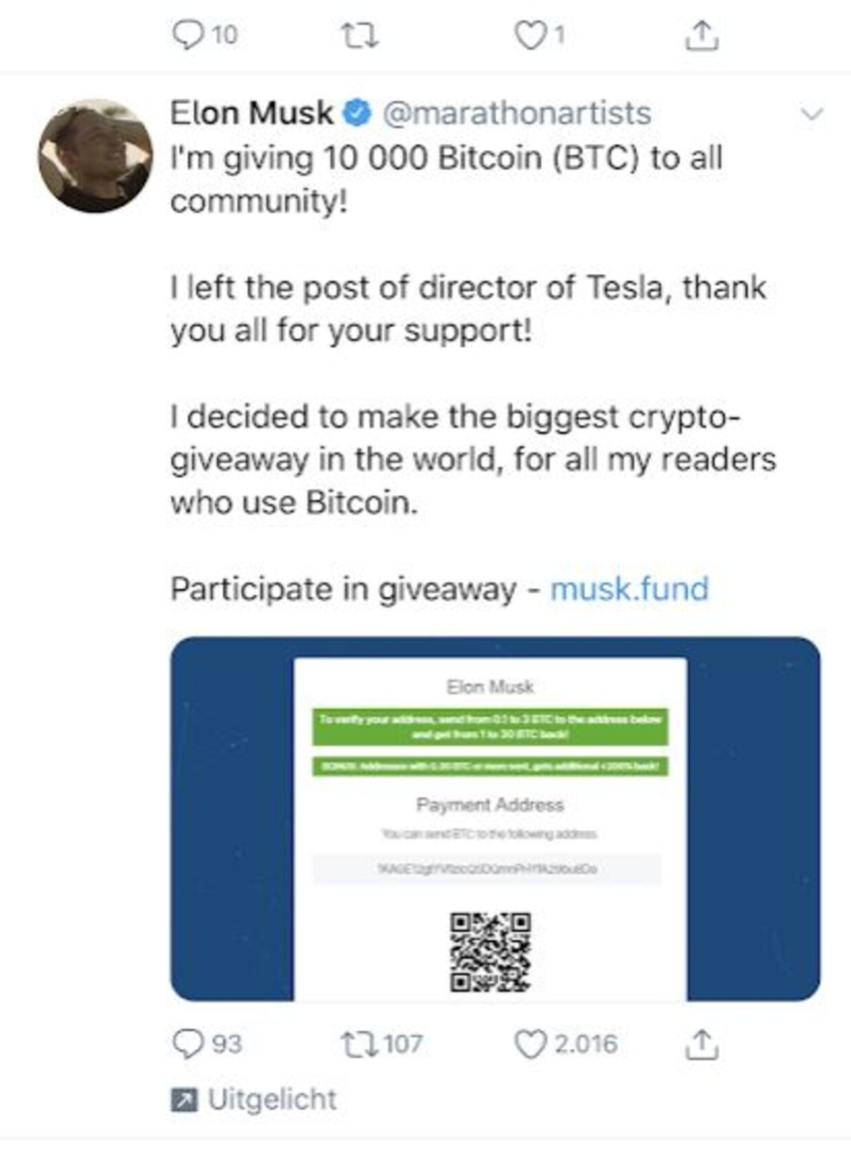 Twitter worstelt met nepaccounts van met bitcoins strooiende Elon Musk | De  Morgen