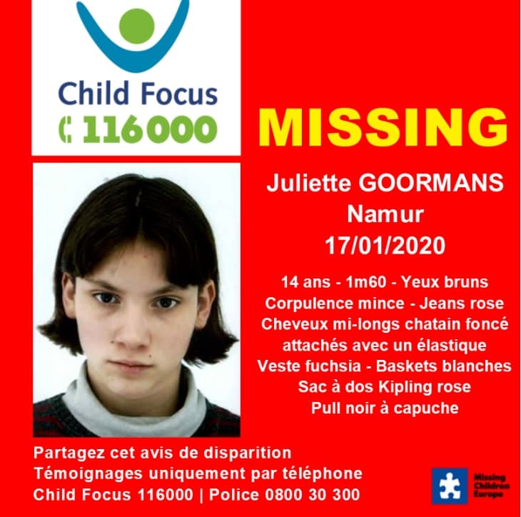 Onrustwekkende verdwijning: Juliette (14) spoorloos sinds ze gisteren naar school vertrok