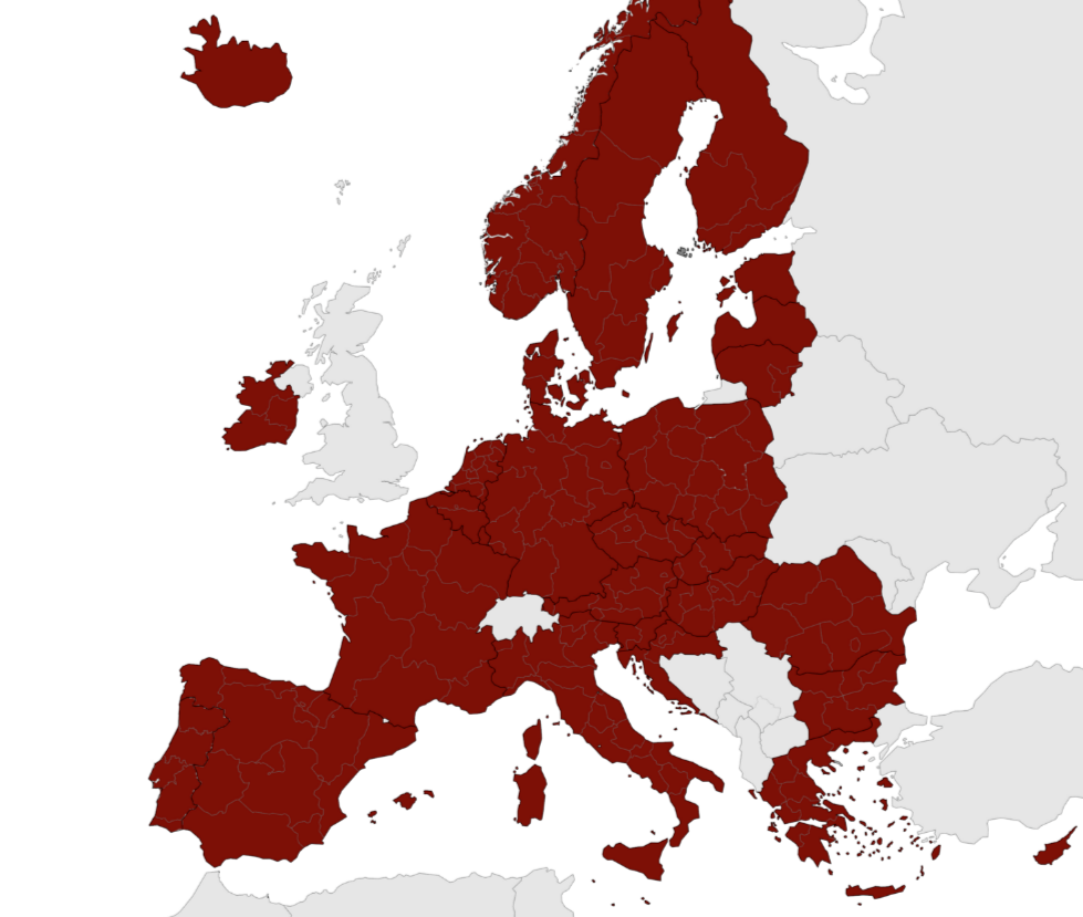 Heel Europa kleurt nu donkerrood op Europese coronakaart