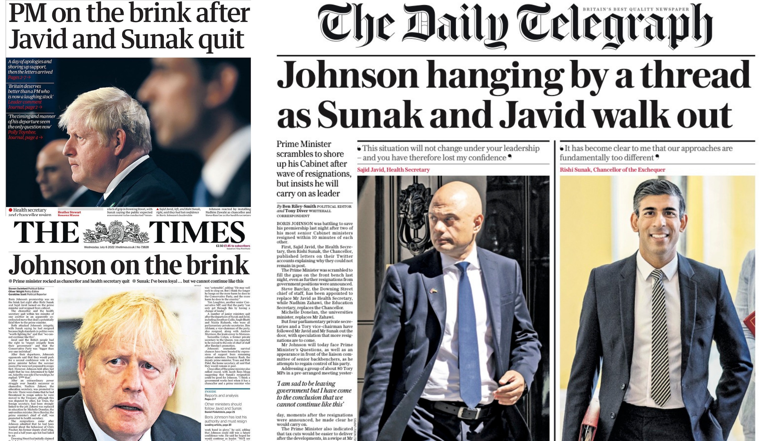 ‘Eindelijk hanteren ze het mes’: Britse kranten keihard na opstappen ministers uit regering-Johnson