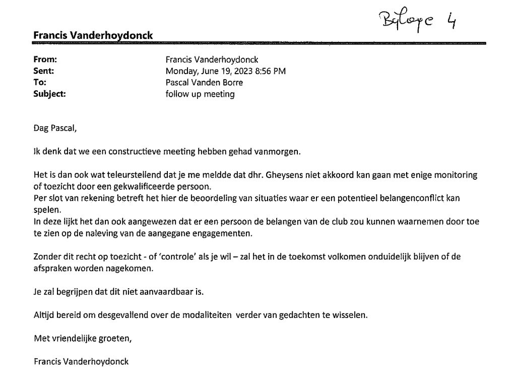 Het mailverkeer in het Antwerps stadiondossier hoe Gheysens voorstel van