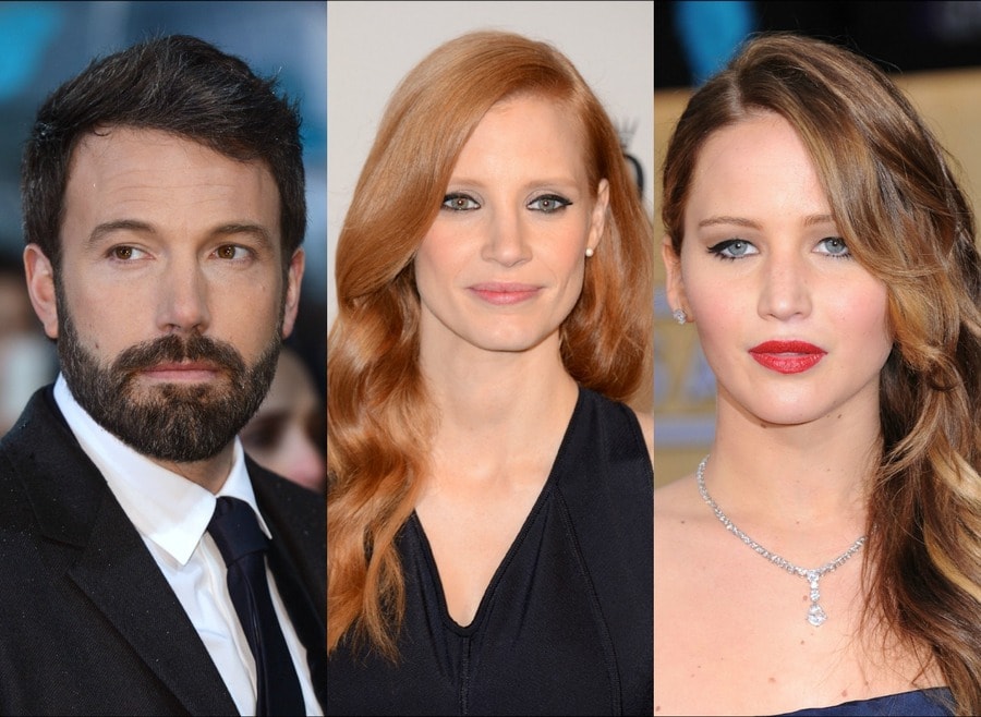 Ben Affleck, Jessica Chastain en Jennifer Lawrence mogen Oscars