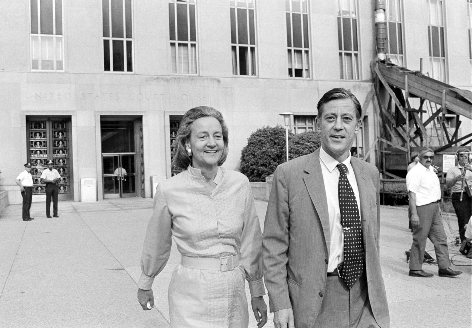 In this June 21, 1971 file photo, Washington Post Executive Director Ben Bradlee and Post Publisher Katharine Graham leave U.S. District Court in Washington. Bradlee died Tuesday, Oct. 21, 2014, according to the Washington Post.